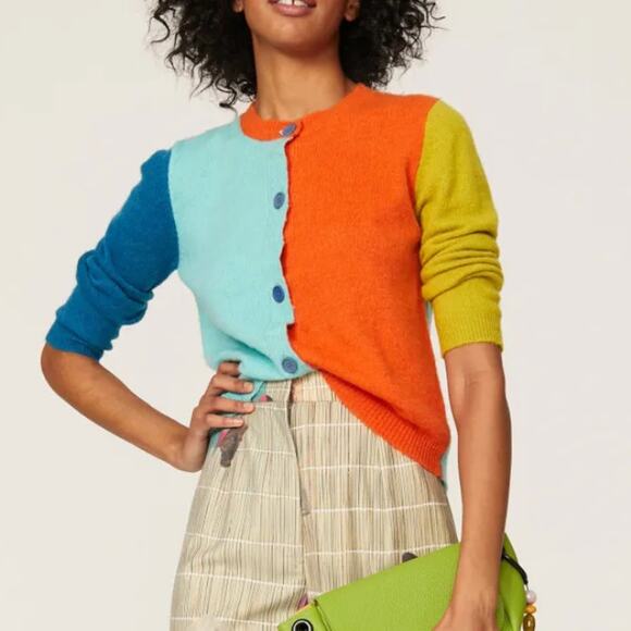 Simon Miller Blue Colorblock Cardigan Sweater SMALL Alpaca Wool Whimsical $365 - Picture 1 of 12